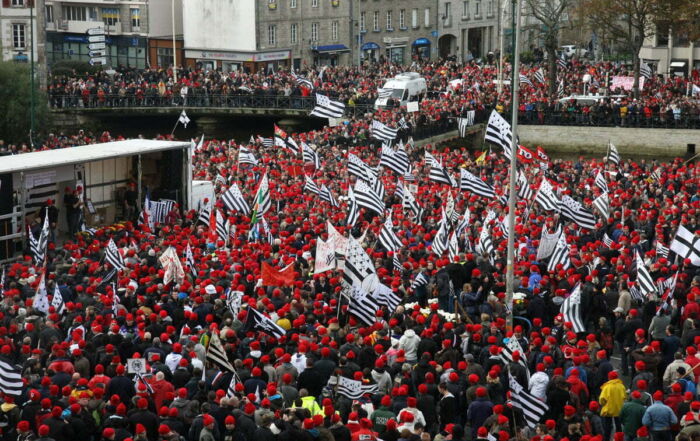 Quimper, manifestation contre l'écotaxe et pour la défense des emplois.