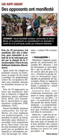 Article de l'Écho Républicain du 13 juin 2023 sur la manifestation contre la loi Anti-squat