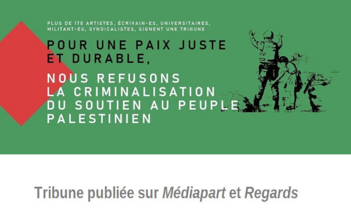 Visuel de la Tribune "Pour une paix juste et durable..."