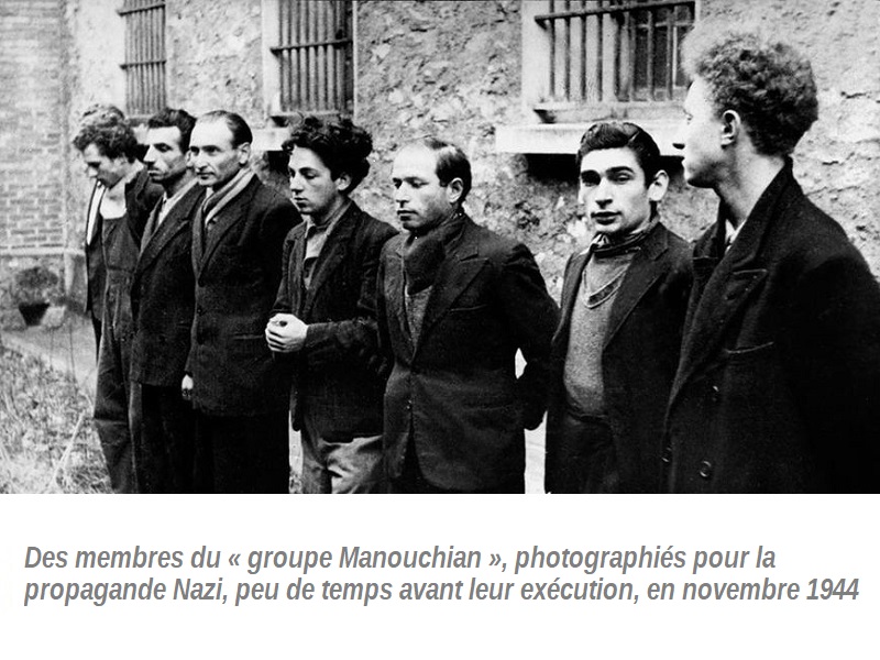 Des membres du « groupe Manouchain », photographiés pour la propagande Nazi, peu de temps avant leur exécution, en novembre 1944
