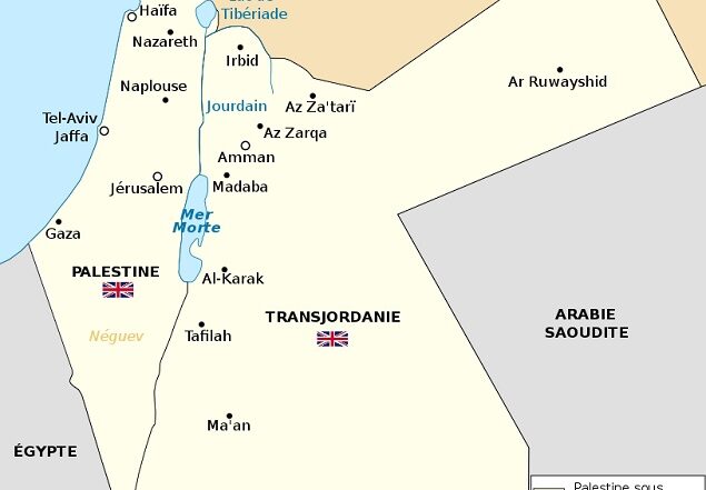 Carte de la Palestine et de la Transjordanie sous mandat britannique