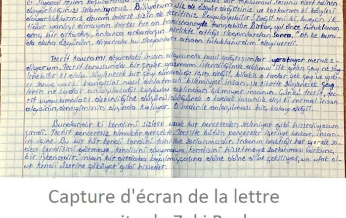Lettre manuscrite de Zeki Bayhan