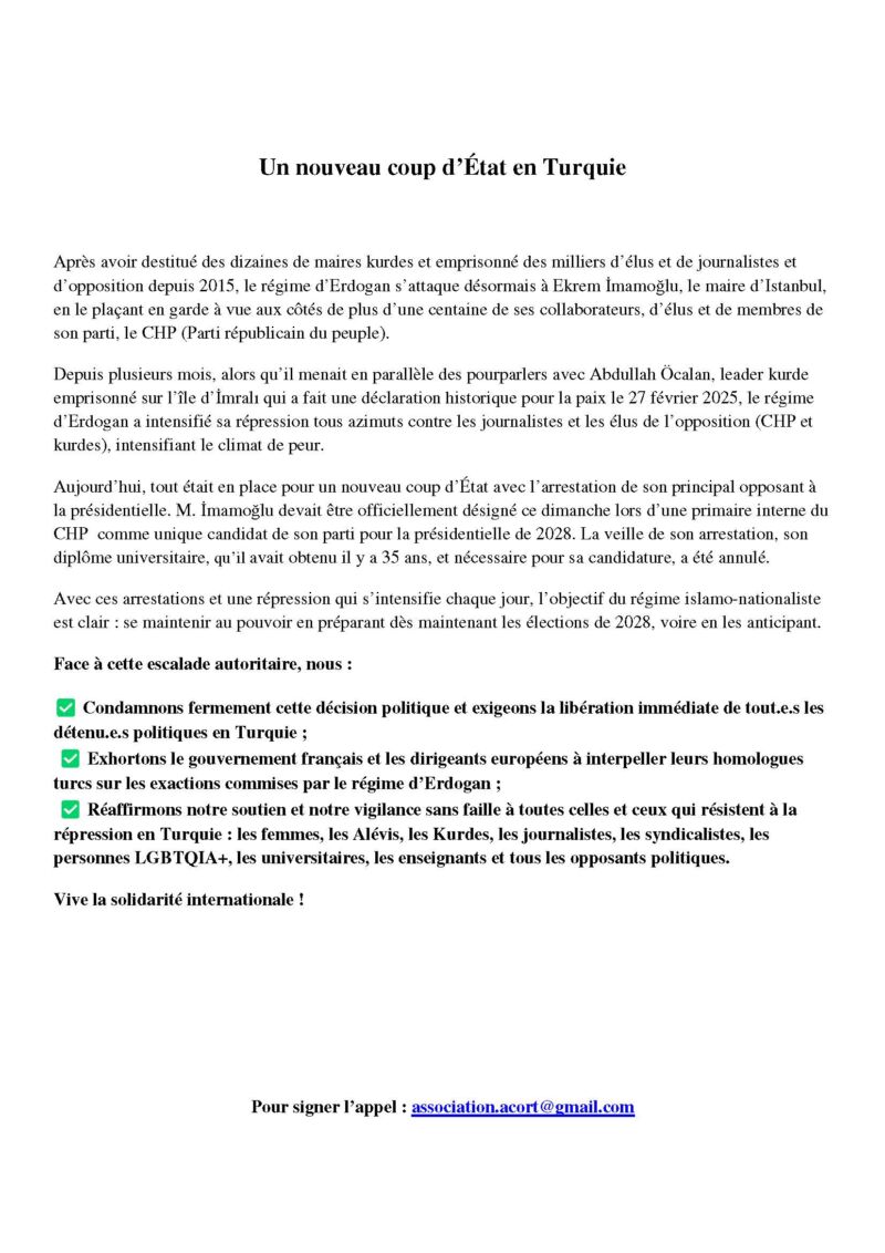 Appel Un nouveau coup d’État en Turquie Page 1