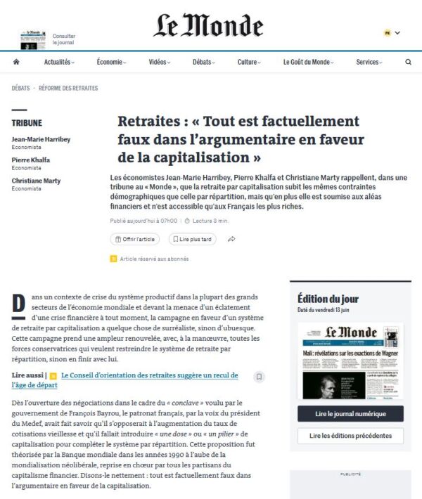 Tribune capitalisation-Le Monde 13-06-2025 page 1