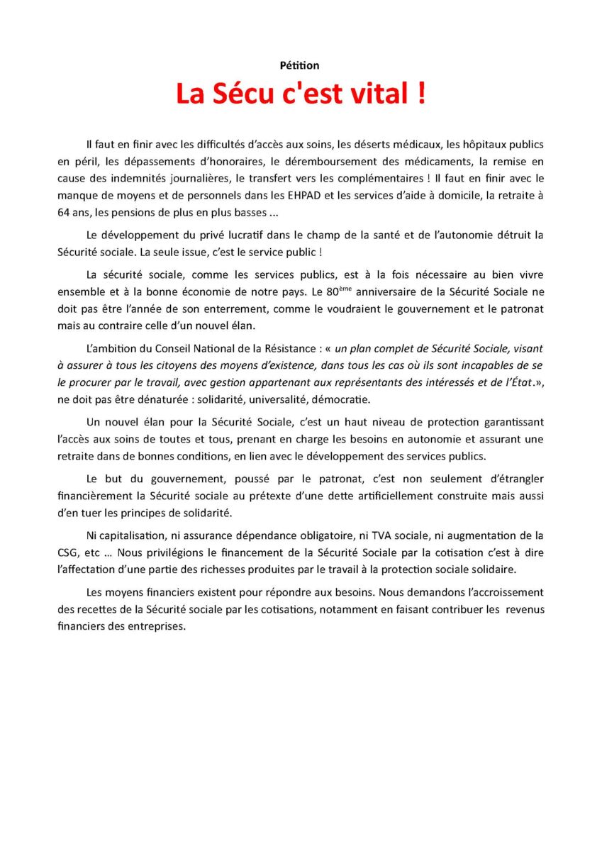 Pétition SécuVital 2025