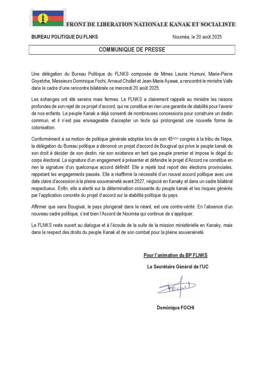 CP du BP du FLNKS du 20-08-2025