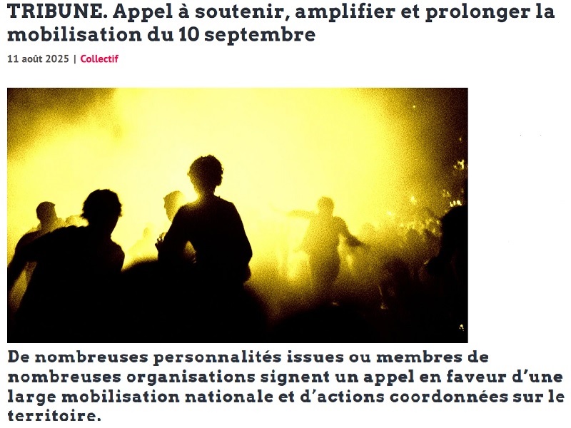 Tribune Regards soutenir le 10 septembre avec chapô