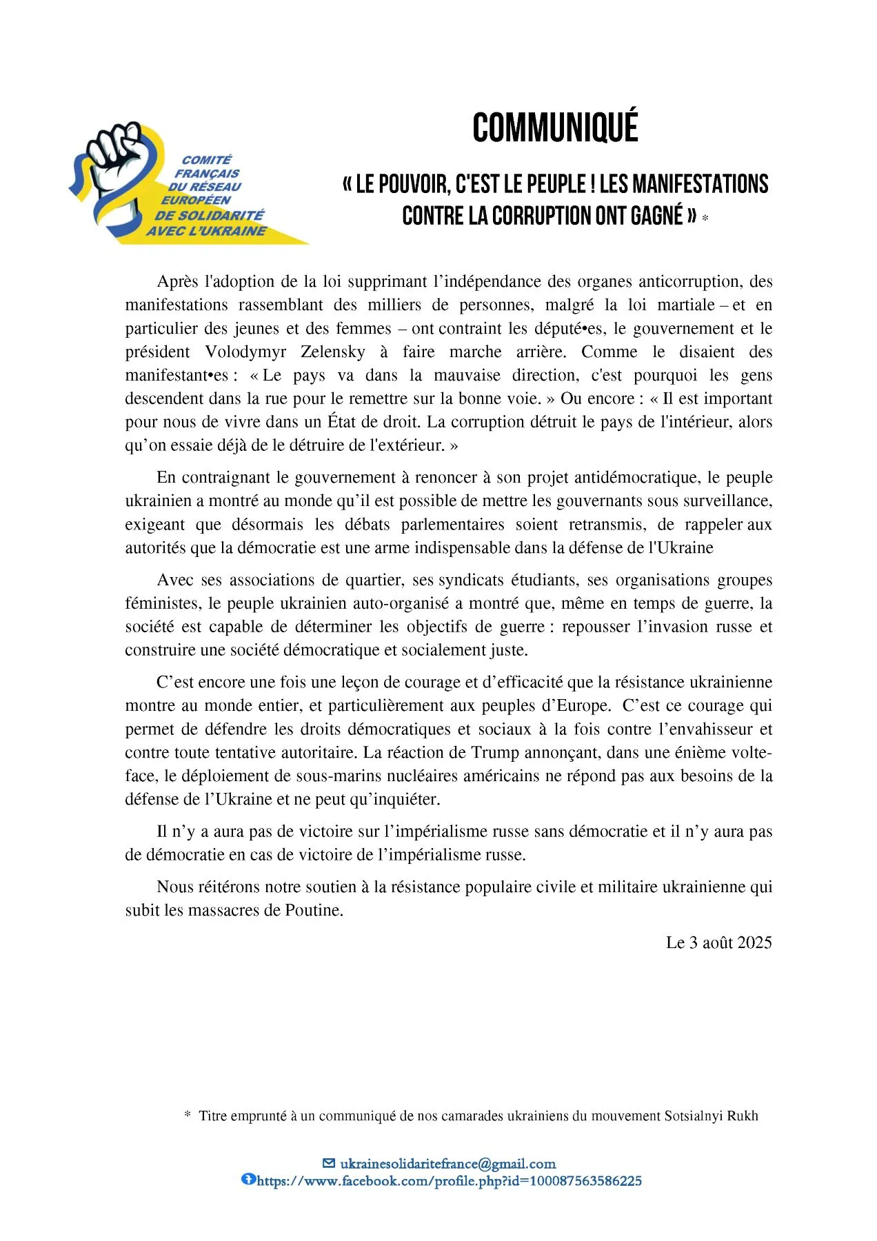 Communiqué RESU 03 08 2025