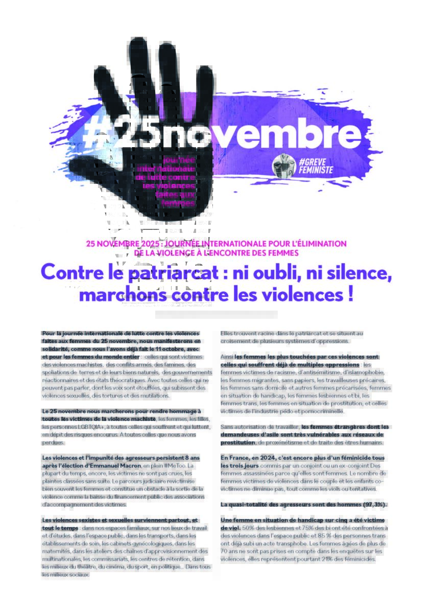 Appel GRÈVE FÉMINISTE 25 novembre 2025 au 25 10 2025