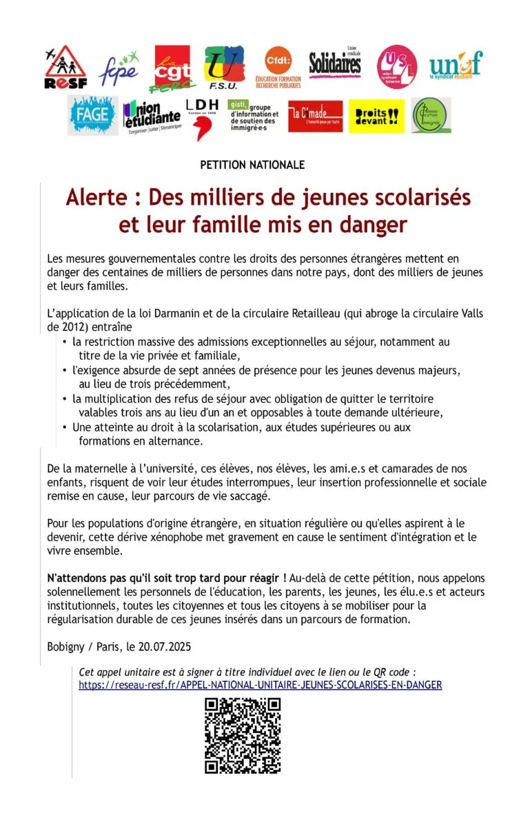 Appel national Jeunes scolarisés en danger - 2025-08-28