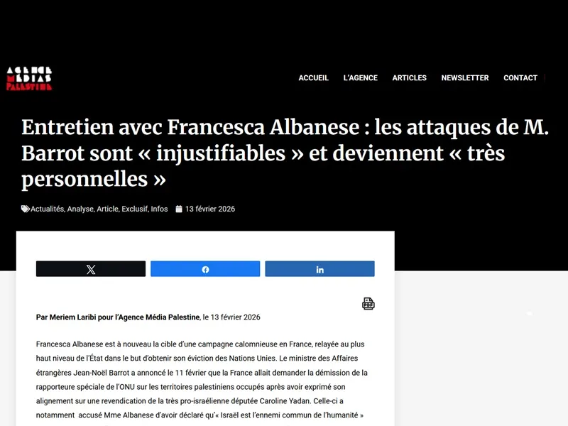 Capture d’écran Agenda Media Palestine 13-02-26