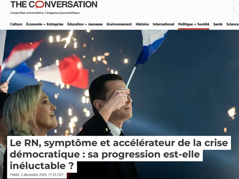 Capture d’écran The Conversation Le RN symptôme 2-12-2024